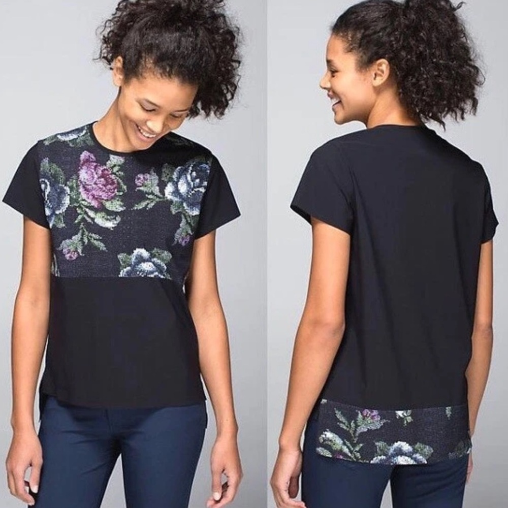 LULULEMON SNAPSHOT TEE SS NWT BLK/GPSM SIZE 4/6